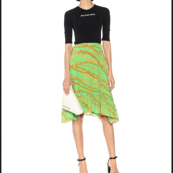 NWT sz 8 Balenciaga Green flare Chain print dress - Picture 3 of 12